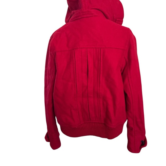 Forever 21 Red Toggle Button Hooded Jacket Women’s Size Small | Plaid Lined Coat - Picture 5 of 8